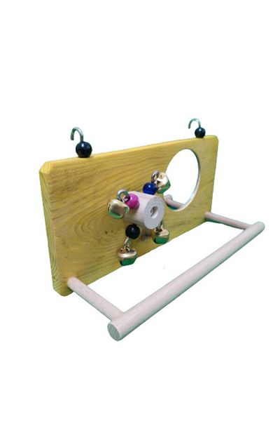 Wooden Bird Wheel And Mirrored Side Wire Perch (YELLOW COLOR)