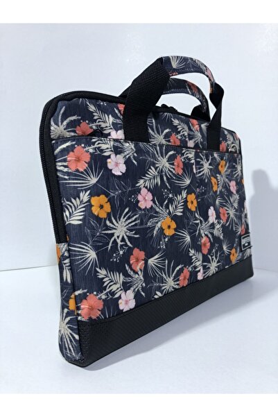 Differ 13-14'' Inç, Kot Görünümlü Çiçek Desen, Omuz Askılı Ve Çapraz Notebook Laptop Macbook Çantası