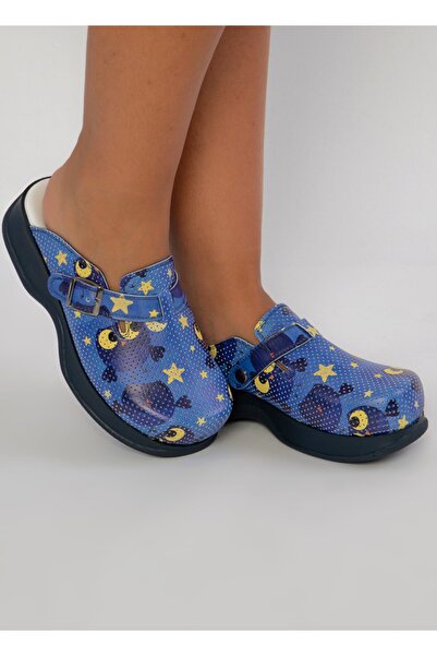 Owlet Medikal Синій штучний шкіряний - капці на низьких підборах, нічний сова, на плоских підборах