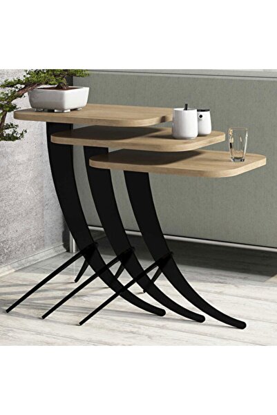 Variant Mobilya Pion Metal Ayaklı 3 Lü Zigon Sehpa - Ceviz