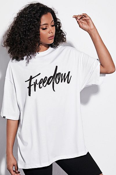 DEEPSENCE Women's Oversize T-shirt Freedom Print White