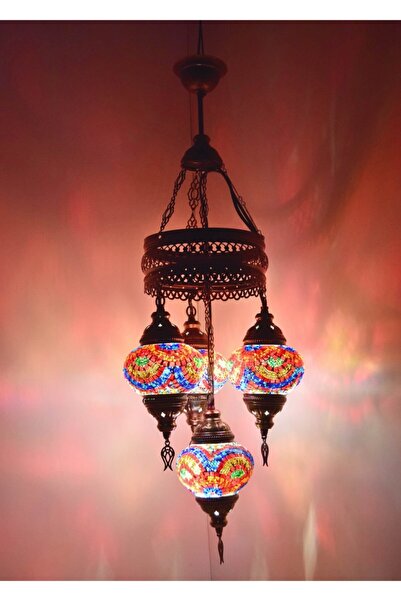 karlıkturistik Mozaik Lamba Avize 4lü Sarkıt Rustik Tavan Lambası Renkli Osma...