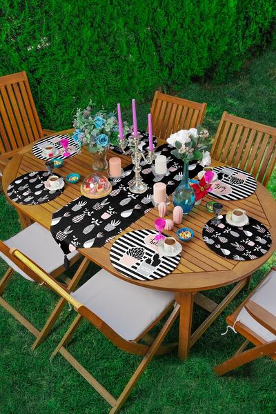 Realhomes Ghiveci pentru podea neagră Motiv Cactus 6+1 Supla Runner Set