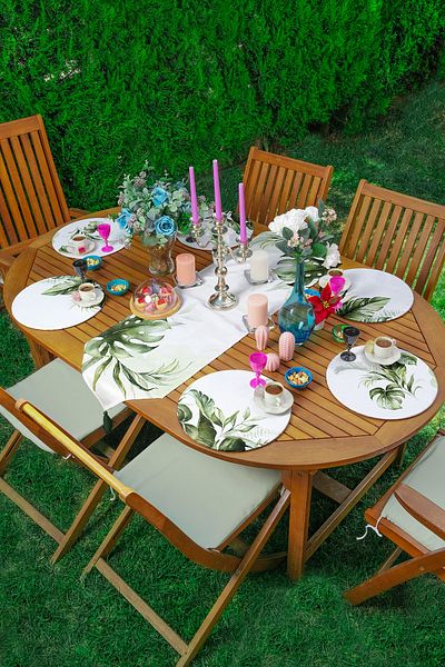 Realhomes Green Tropical Leaf Designed 6+1 Supla Runner Set