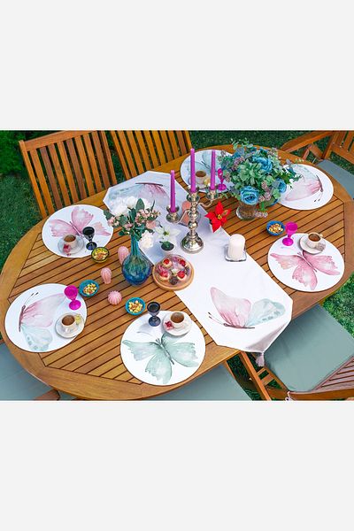 Realhomes Watercolor Butterfly Motif Digital Printed 6+1 Supla Runner Set