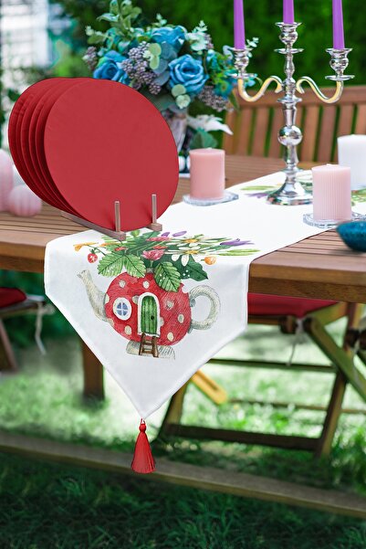 Realhomes Şirin Çaydanlık Vazo Tasarımlı Modern Üçgen Püsküllü Runner 1 Adet ...