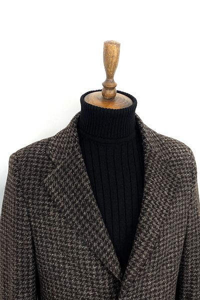ŞAN GİYİM 905 Men's Brown Gingham Pattern Italian Fabric Jacket Collar Short Coat