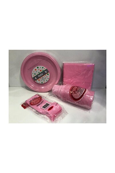 MYEBI طبق عيد ميلاد بلاستيكي للاستعمال مرة واحدة، كوب، شوكة، منديل (وردي)