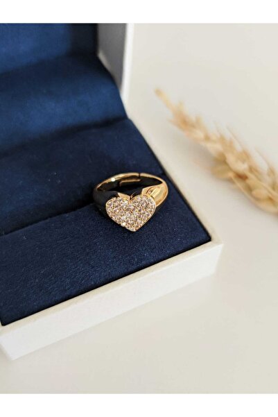 SU PERİSİ TAKI BİJUTERİ خاتم ذهبي قابل للتعديل على شكل قلب من حجر الزركون