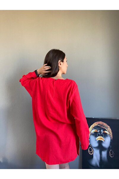 Esvap Butik Short Sleeve Tunic Şile Cloth with Embroidery on the Front