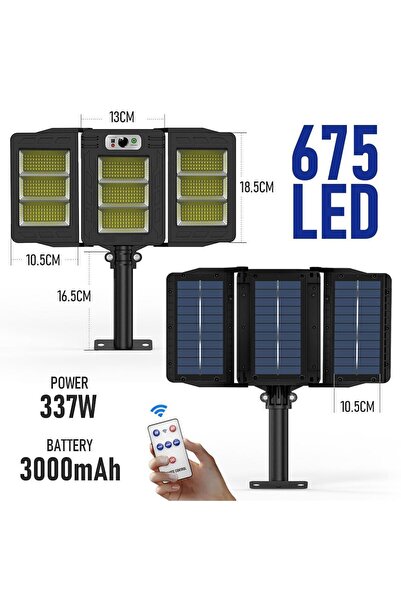 TechnoSmart 675ledli Solar Bahçe Aydınlatması Projektör Sokak Lambası Hareket...