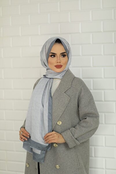 Hint İpek Monogram Model Gümüş Renk Şal