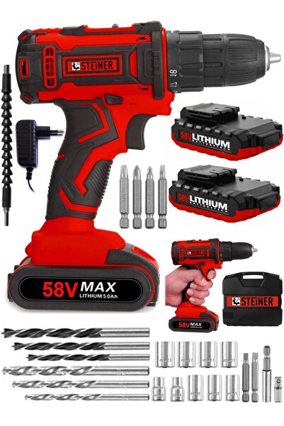 STEİNER Germany Technology Cooper 58 V 5 Ah Darbeli Metal Şanzıman Şarjlı Çift Akülü Vidalama Matkap