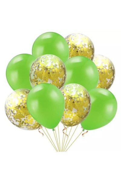 Deniz Party Store Transparent and Metallic Pistachio Green Balloon Set with Gold Confetti 20 Pieces