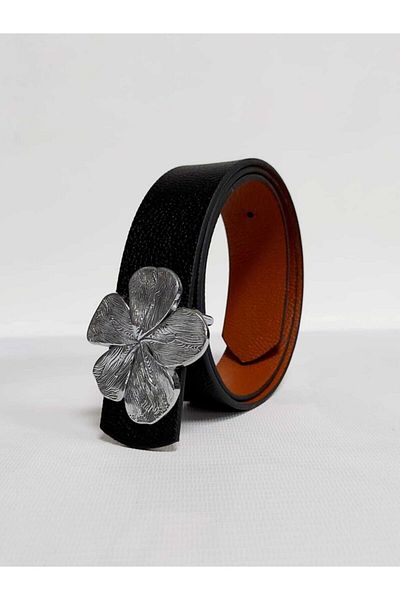 Kemerix Women's Black Belt with Silver Buckle