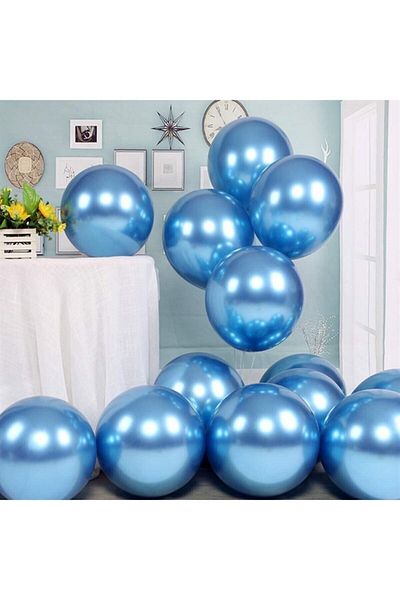BEST PARTİ DOĞUM GÜNÜ PARTİ SÜSLERİ Chrome Balloon 12" Inch Blue Color 10 Pieces