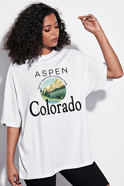 DEEPSENCE Women's Oversize T-shirt Aspencolarado Front Print White