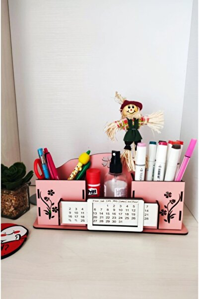 Notpa Takvimli Masaüstü Kalemlik Kalem Kutusu Organizer Ahşap Montajı Yapılmış Ürün