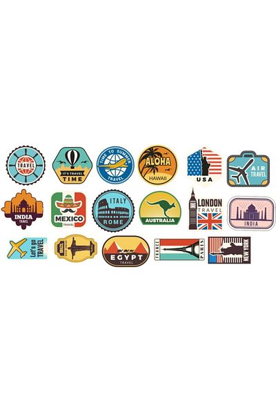 ENGINPRINT Vintage Travel Themed Sticker 17 Pieces Waterproof Anti-Scratch