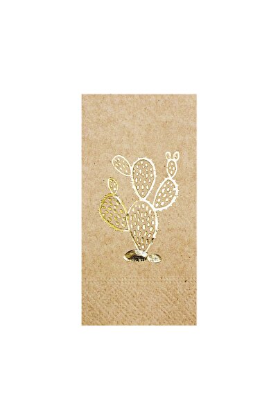 Story 33x33 Cm Set of 16 Kraft Colored Paper Napkins with Gold Leaf Cactus Pa...