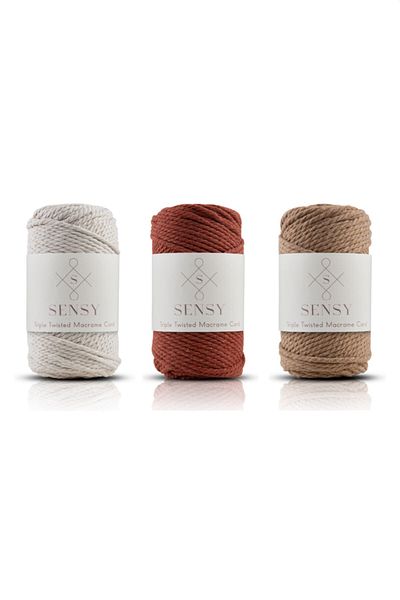 SENSY Premium 3 Twist 3mm Three Twist Searable Macrame Rope Rope Σετ 3 τεμαχίων Ecru-πλακάκι-γαλακτοκόκκινο καφέ
