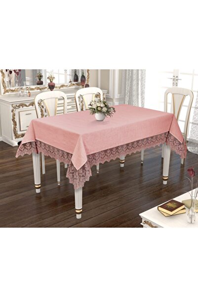 İLHANLAR Rose Linen Needle Embroidered Table Cloth 160 X 240