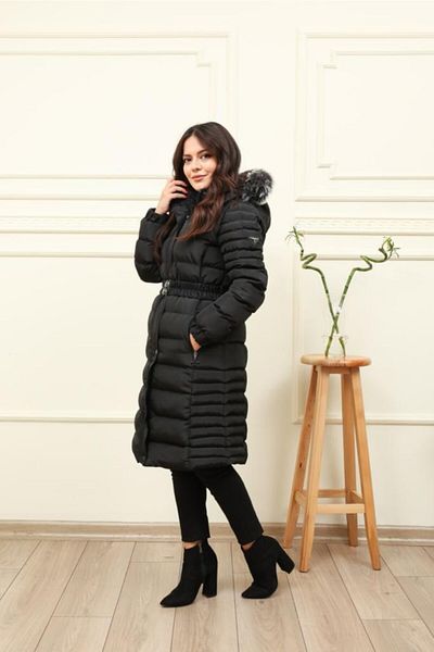 KMKkombin Middle Fur Hooded Inner Lined Trend Coat&Coat
