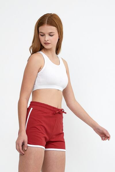 UNV COLLECTION Kadın Kırmızı Belden Bağlamalı Biye Detaylı Mini Şort