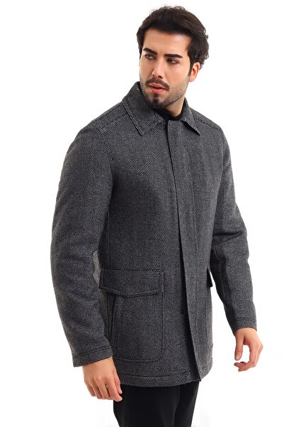 By Karaaslan Erkek Klasik Koyu Gri Gerçek Yünlü Orjinal Kaban Regular Fit Ince Işçilik