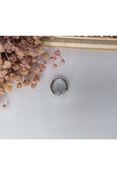 TAKIDAN Zirkon 3 Taşlı Cerrahi Çelik Kilitli Halka Kıkırdak Tragus Helix Duda...