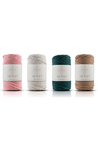 SENSY Premium 3 Twist Macrame Rope 3mm Combed Rope Rope Set of 4 Salmon-ecru-naptha Green-milk Coffee