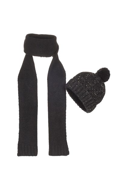 Fonem Unisex Net Scarf Beanie Double Set Fo 3600 Black