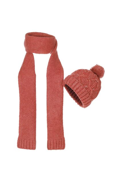 Fonem Unisex Net Scarf Beanie Double Set Fo 3600 Brick Color