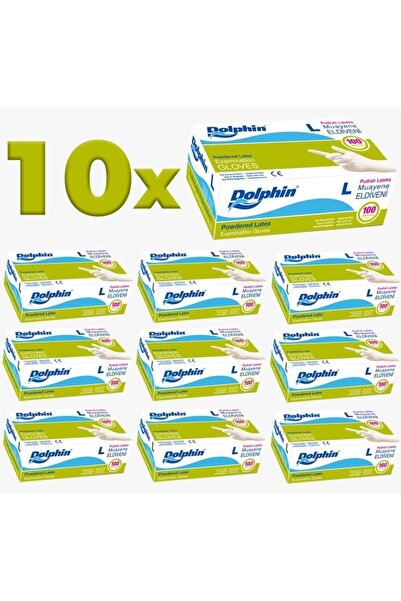 Dolphin قفازات دولفين لاتكس بودرة 10 عبوات من 100 مقاس L Emektoptan