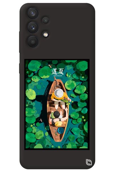 WANNA PROTECT Samsung A32 Black Color Premium Velvet Inside Boat Pattern Sili...