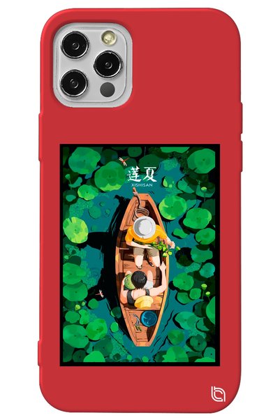 WANNA PROTECT iPhone 13 Pro Red Color Premium Velvet Inside Boat Pattern Sili...