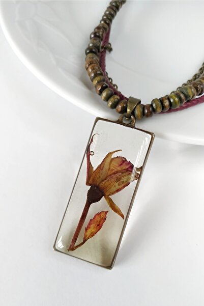 Halley Concept Special Design Handmade Real Rose Epoxy Necklace