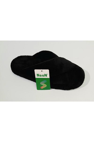 Neon Unisex βελούδινες μαύρες παντόφλες σταυρωτές