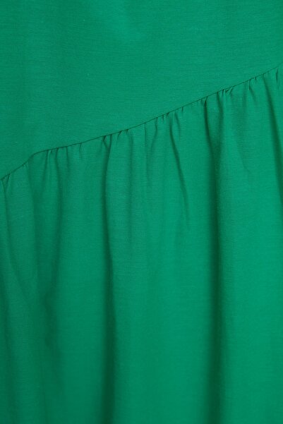 Trendyol Modest Green Gather Λεπτομερές βαμβακερό υφασμένο φόρεμα TCTSS21EL3470