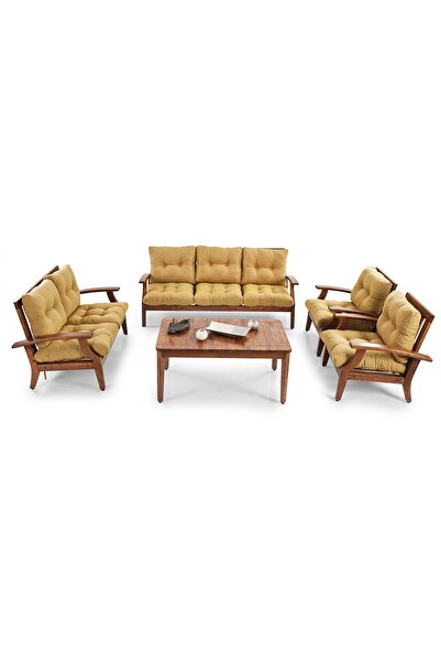 YASÜ Balkon Bahçe Takım Mobilyası Oturma Grubu Masa Sandalye Berjer Sarı Kapitone Minder Koltuk 3211s