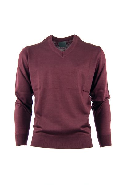 Oppland Men's Long Sleeve V-Neck Solid Color Classic Model Comfortable Cut Full Pattern Wool Woven Sweater