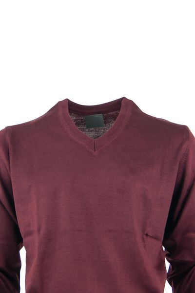 Oppland Men's Long Sleeve V-Neck Solid Color Classic Model Comfortable Cut Full Pattern Wool Woven Sweater