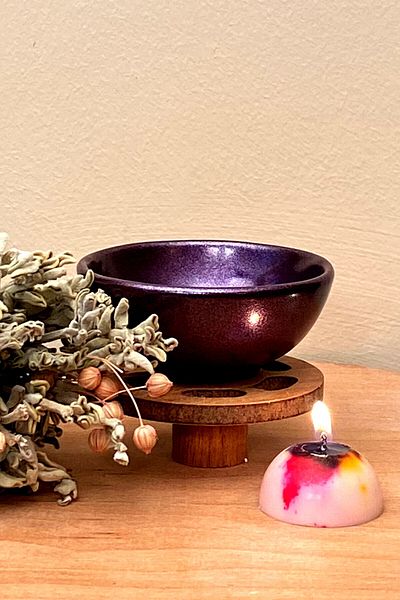 FANTASTİK SANAT ATÖLYESİ Incense Holder Candle Holder - Metallic Shiny Lilac Color Luxury Series Ritual Container for Incense and Candle