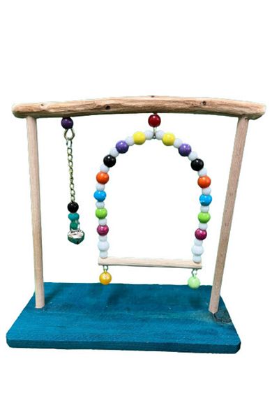 Wooden Bird Stand Perch with Swing and Toy (blue Color)