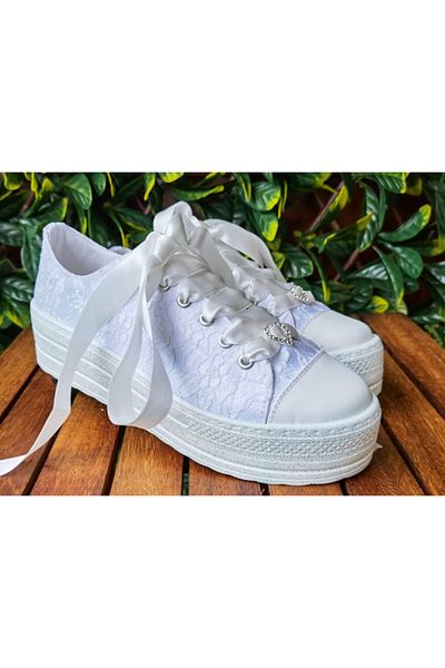 Ayakkabı Tutkusu Stilo ® Pantofi Ligelin Broderie Dantela Satin Alb 3cm
