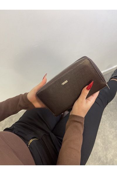 DERKON Πορτοφόλι Unisex από γνήσιο δέρμα σε καφέ χρώμα με θήκη τηλεφώνου και στυλό