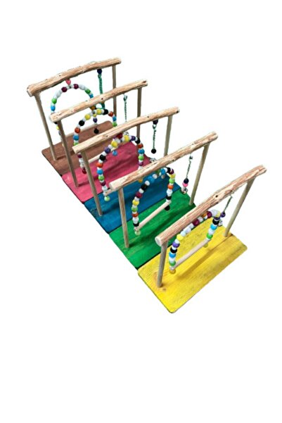 Wooden Bird Stand Perch with Swing and Toy (green Color)