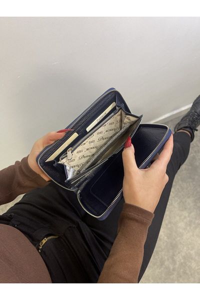 DERKON Genuine Leather Unisex Wallet with Phone and Pen Compartment