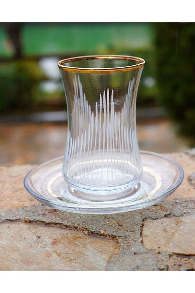 Paşabahçe Patterned Gilding Print 12 Piece Tea Cup Set for 6 People