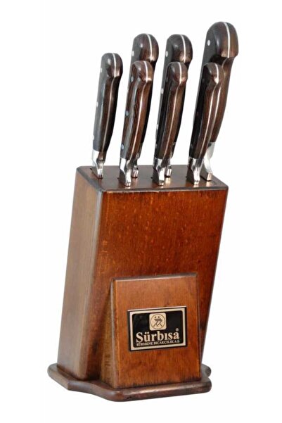 Genel Markalar Tezgah Üstü Bıçaklık Mutfak Bıçak Seti 7'li Eskitme Ahşap Stand Set